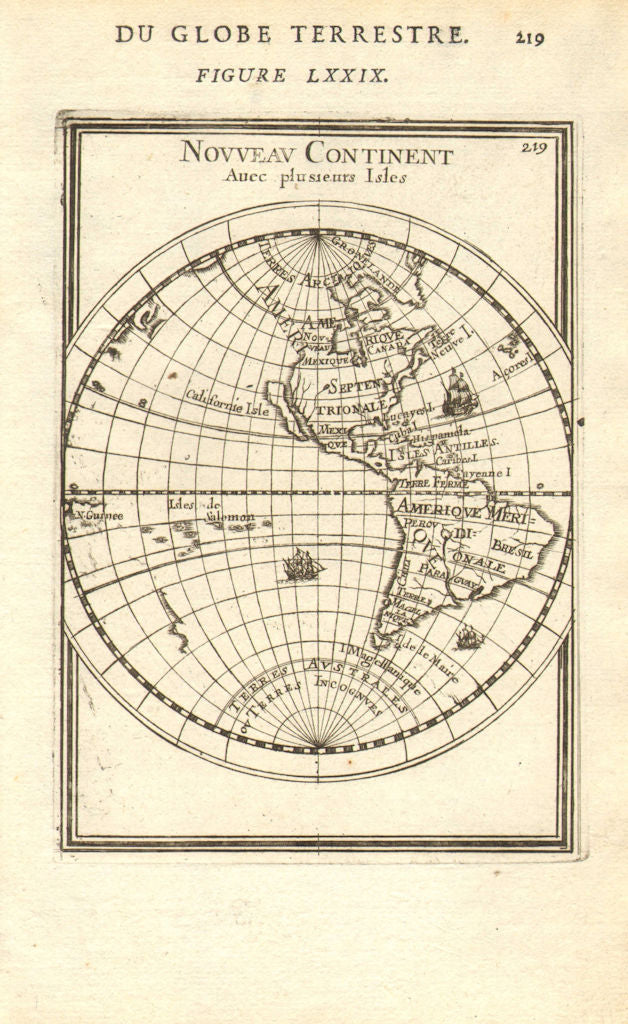 AMERICAS SHOWING CALIFORNIA AS AN ISLAND. 'Nouveau Continent'. MALLET 1683 map