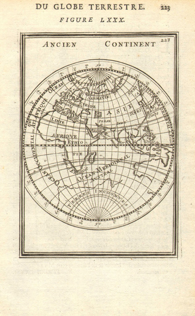 EASTERN HEMISPHERE. Shows incomplete Australian coastline. MALLET 1683 old map