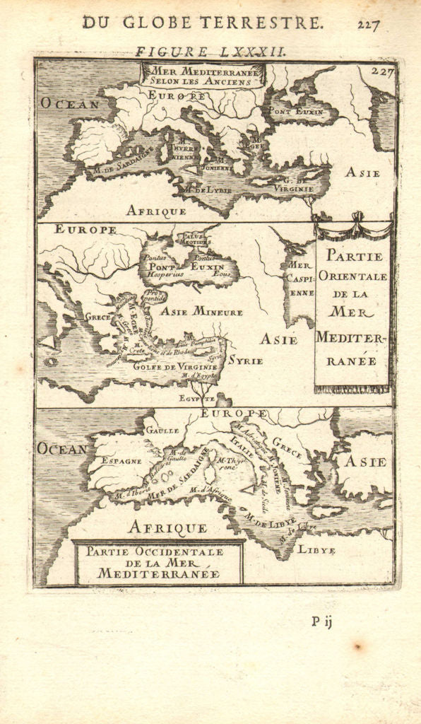 MEDITERRANEAN. 'Mer Mediterranee Selon Les Anciens. MALLET 1683 old map