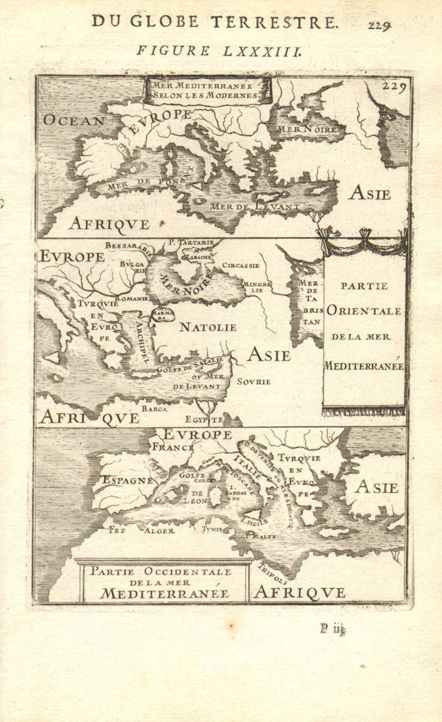 MEDITERRANEAN. 'Mer Mediterranee Selon Les Modernes. MALLET 1683 old map