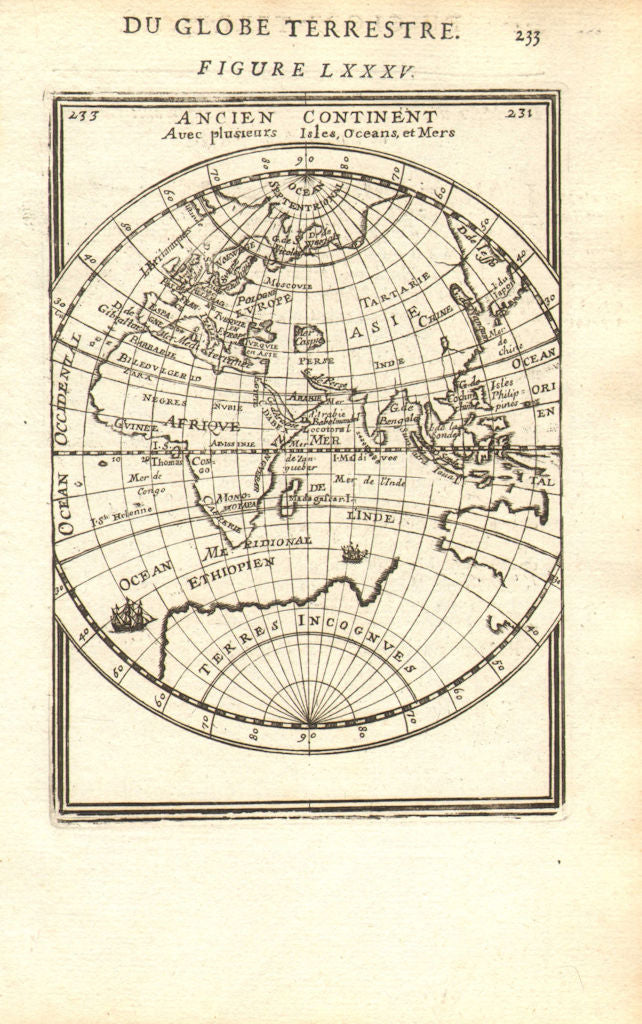 EASTERN HEMISPHERE. Australia incomplete. Europe Asia Africa. MALLET 1683 map