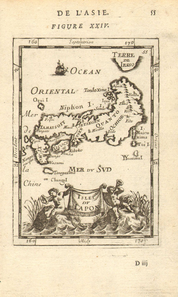 JAPAN. 'Isles du Iapon'. Yedo (Tokyo) Miyako (Kyoto). MALLET 1683 old map