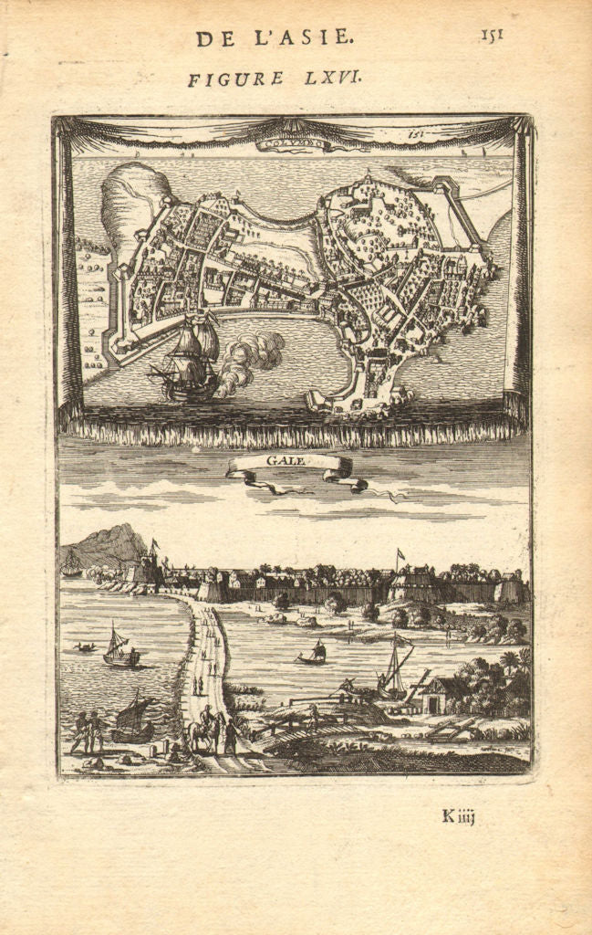 CEYLON (SRI LANKA). Map of Colombo & view of Galle. MALLET 1683 old