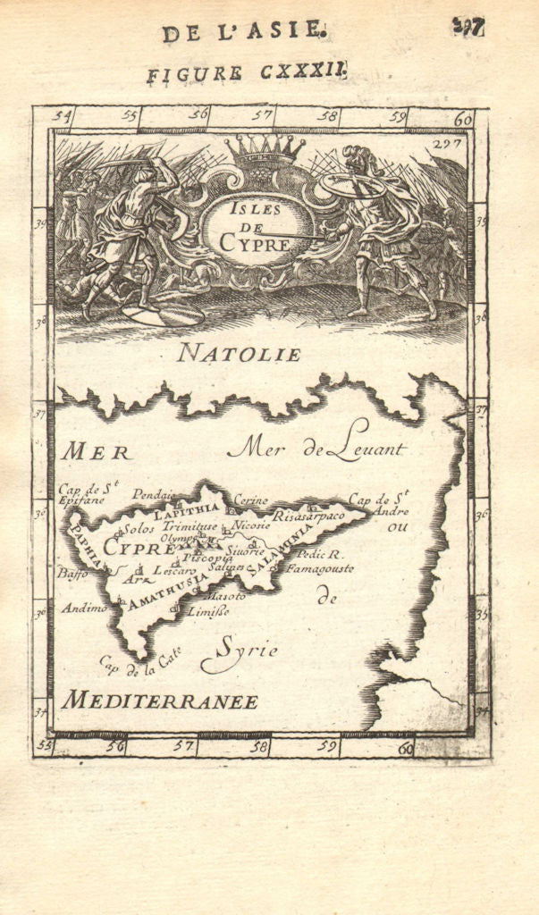 CYPRUS. 'Isles de Cypre'. Decorative cartouche Nicosia Limassol. MALLET 1683 map