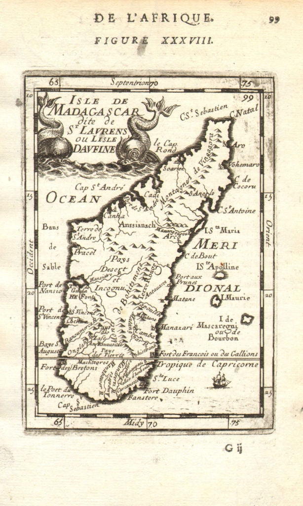 MADAGASCAR. Fort Dauphin (Tolanaro). Mauritius Reunion. São Lourenço 1683 map
