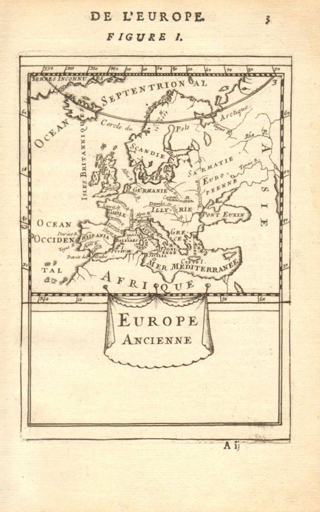 ANCIENT EUROPE. Rivers. Latin/Roman names. Decorative. MALLET 1683 old map