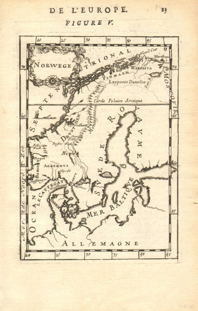 NORWAY. Oslo Bergen Stavanger Trondheim. Scandinavia. 'Norwege'. MALLET 1683 map