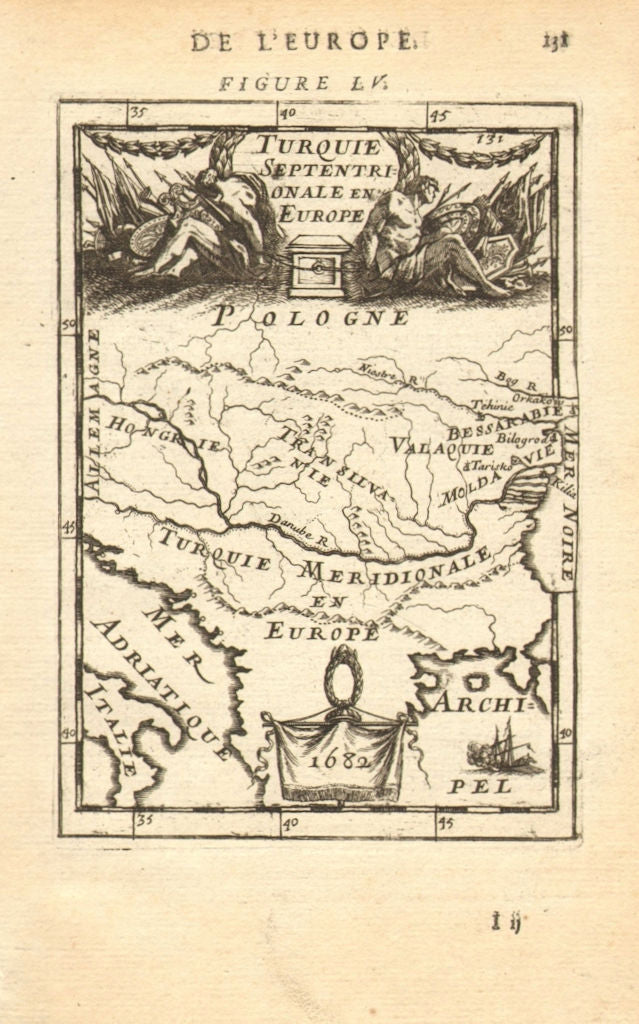 DANUBE Balkans Romania Hungary Serbia Bulgaria. European Turkey. MALLET 1683 map