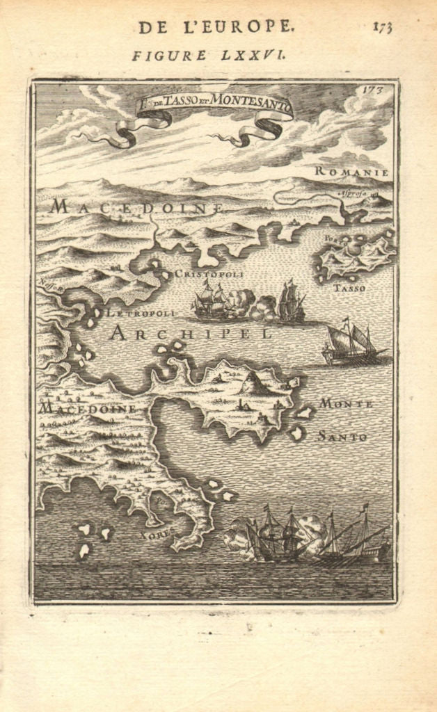 NORTH AEGEAN Tasso (Thasos). Macedonia Thrace coast. Montesanto. MALLET 1683 map