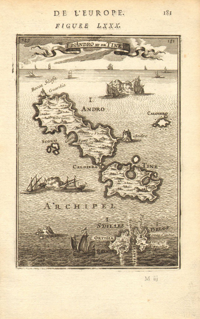 CYCLADES. Andros Tinos Dilos & Rhinia. Greece islands. Aegean. MALLET 1683 map