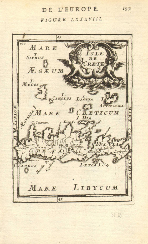 CANDIA/CRETE & CYCLADES. Milos Sifnos Astypalaia. Aegean. MALLET 1683 old map