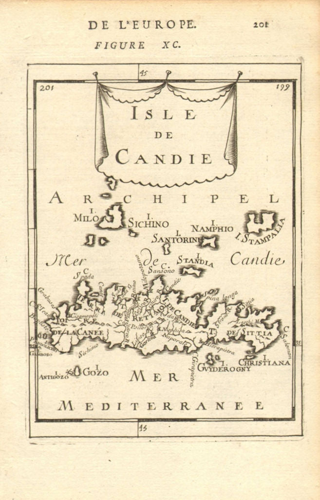 CANDIA/CRETE CYCLADES Milos Santorini Astypalaia Anafi Sikinos. MALLET 1683 map