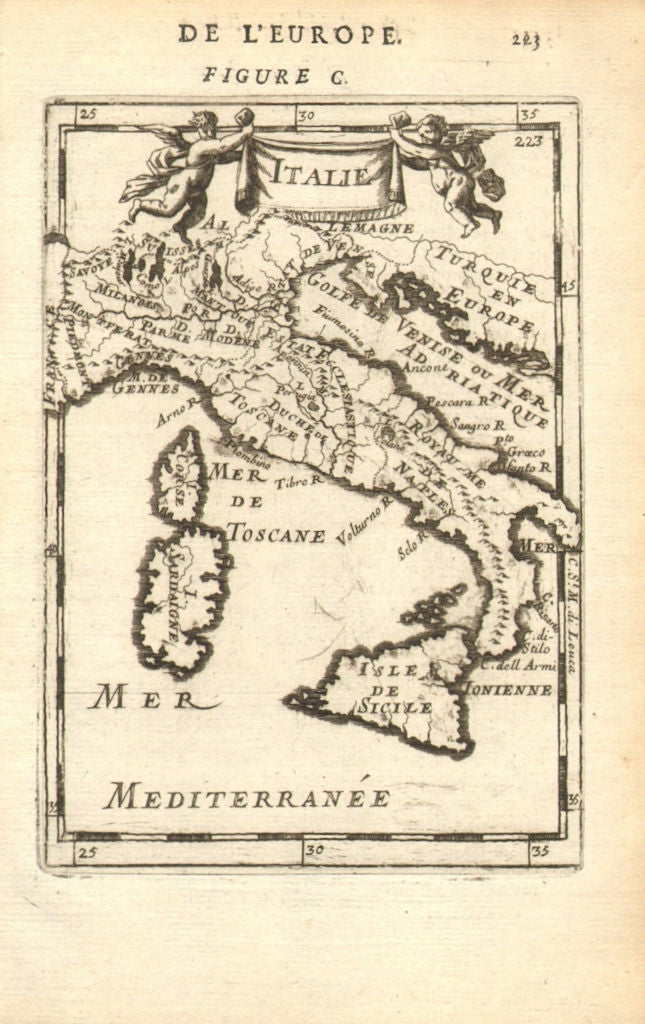 ITALY. Italian states. 'Italie'. Decorative. MALLET 1683 old antique map chart
