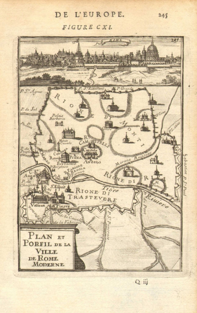 ROME. City plan showing churches Colosseum Vatican St Peter's. MALLET 1683 map