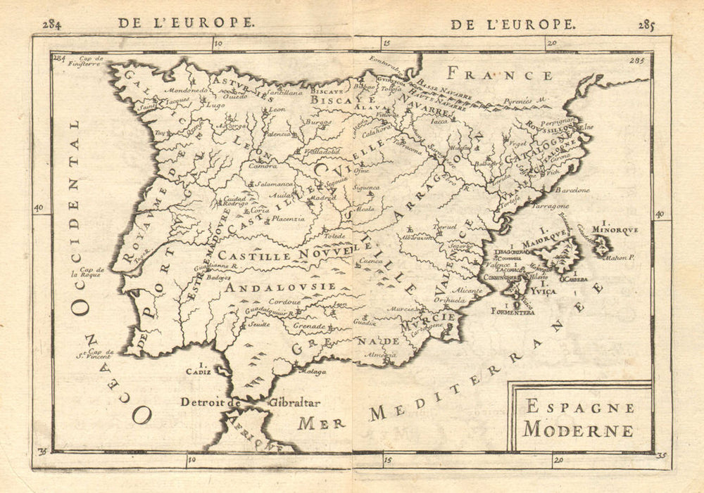 IBERIA. 'Espagne Moderne'. Spain & Portugal. Regions & towns. MALLET 1683 map