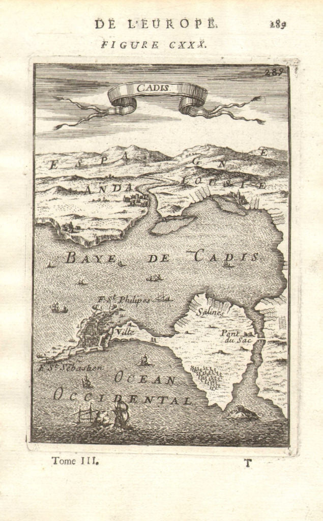 CADIZ. Map of the town & port of Cádiz, Andalusia. Spain. MALLET 1683 old