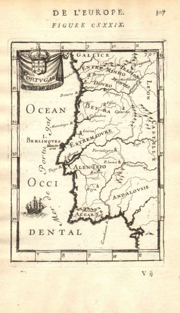 PORTUGAL showing provinces towns rivers. Lisbon Porto Algarve. MALLET 1683 map
