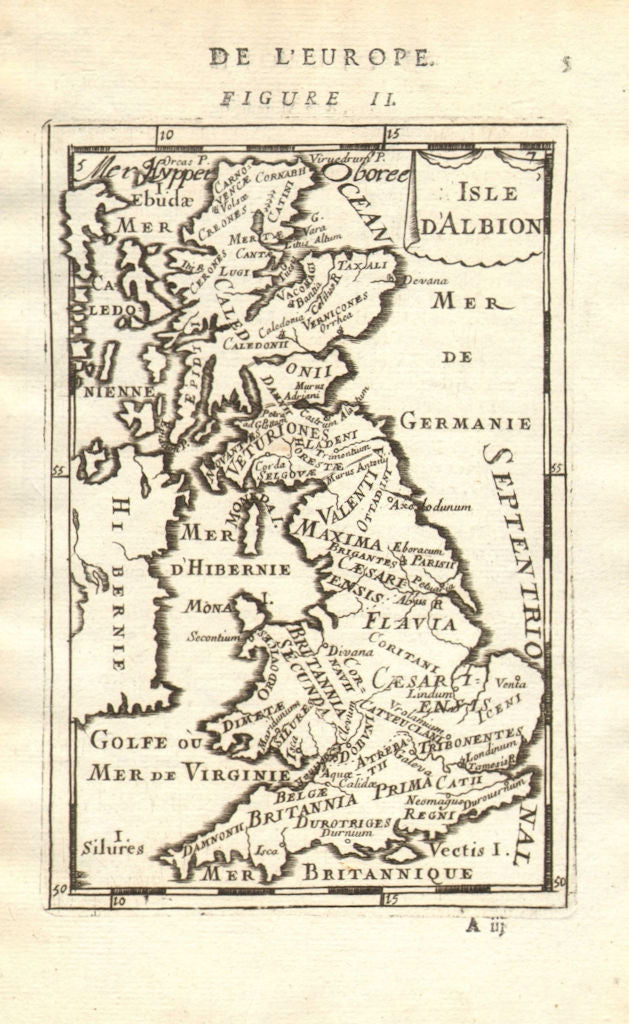 ROMAN BRITAIN. Names of Tribes & Roman towns. 'Isle d'Albion'. MALLET 1683 map