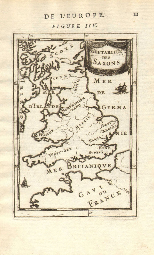 ANCIENT BRITAIN. Anglo-Saxon Kingdoms. 'Heptarchie des Saxons'. MALLET 1683 map