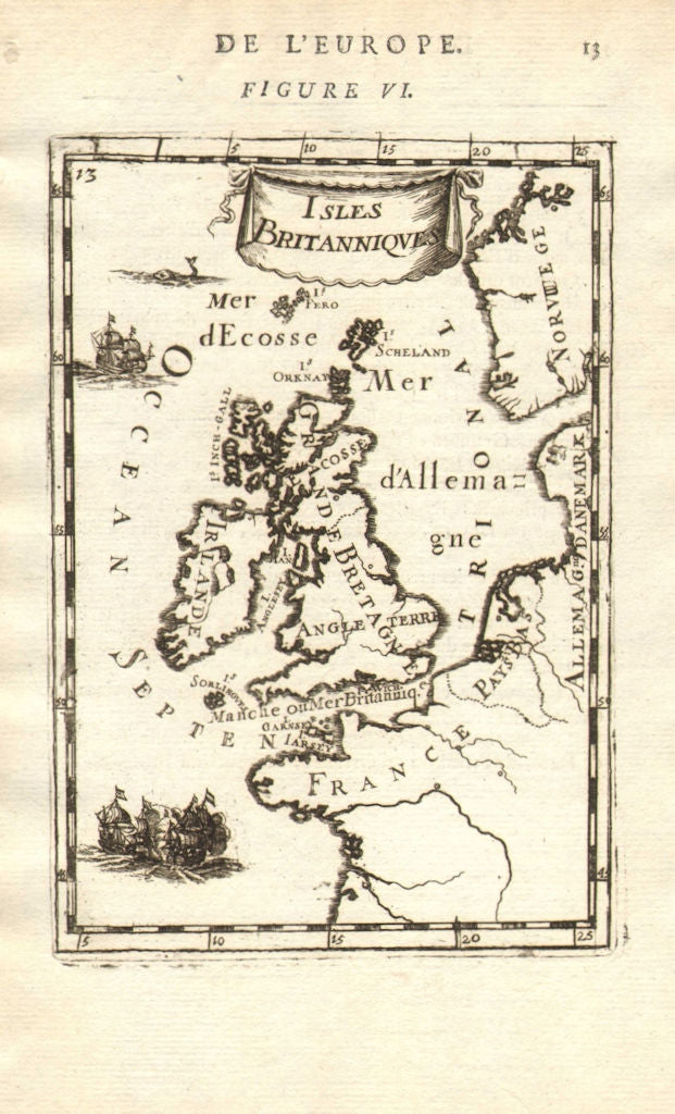 BRITISH ISLES. 'Isles Britanniques. Decorative. MALLET 1683 old antique map