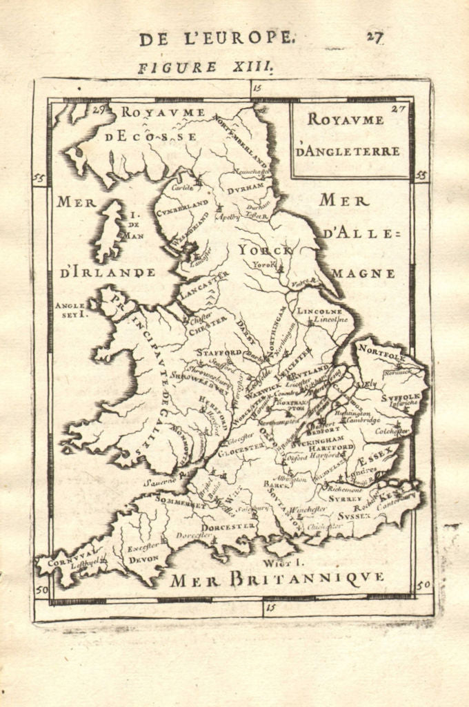 ENGLAND counties towns rivers. 'Royaume d'Angleterre'. MALLET 1683 old map