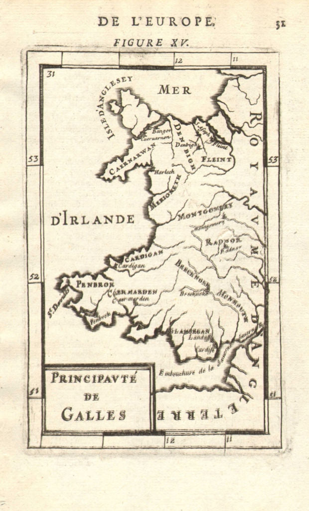 WALES. Showing counties. Decorative. 'Principaute de Galles'. MALLET 1683 map