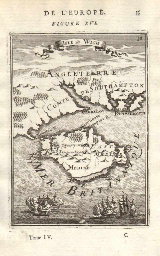 ISLE OF WIGHT. Decorative. 'Isle de Wigh' & Hampshire. MALLET 1683 old map