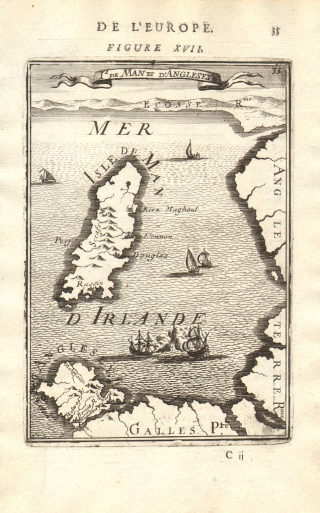 ISLE OF MAN & ANGLESEY. Irish sea. 'Is de Man et d'Anglesey'. MALLET 1683 map
