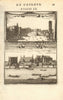 LONDON. 2 views of Westminster. Hall, Abbey, River & boats. MALLET 1683 print