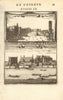 LONDON. 2 views of Westminster. Hall, Abbey, River & boats. MALLET 1683 print