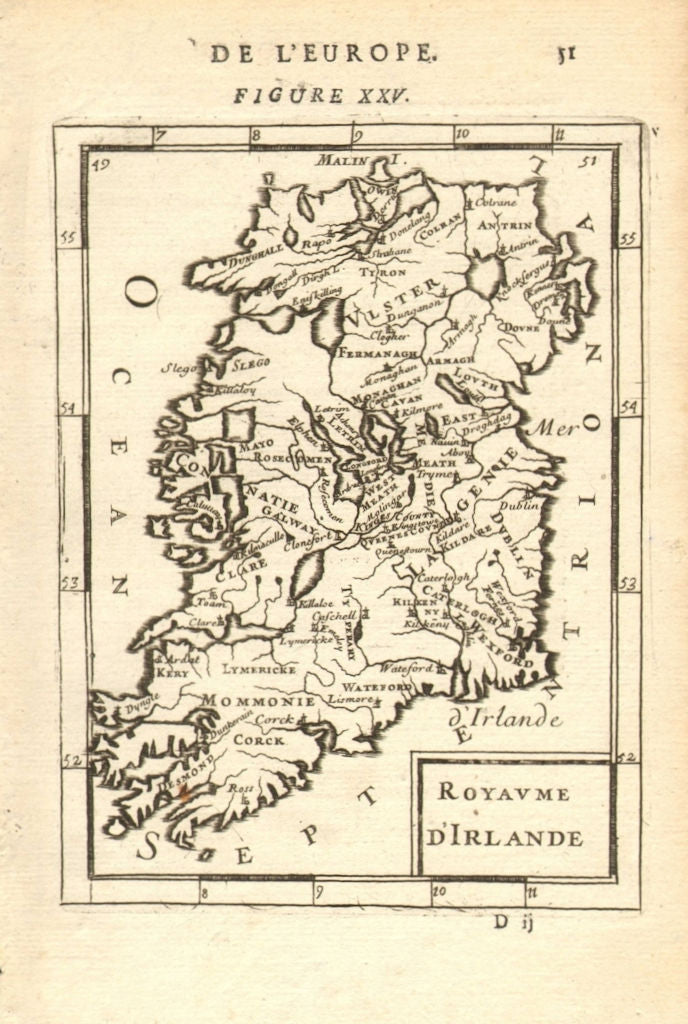 KINGDOM OF IRELAND. Showing counties/towns. 'Royaume d'Irlande'. MALLET 1683 map