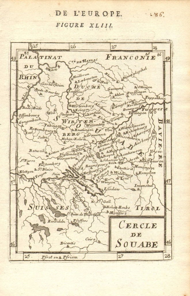 SWABIA SCHWABEN Konstanz Stuttgart Augsburg. 'Cercle de Souabe'. MALLET 1683 map