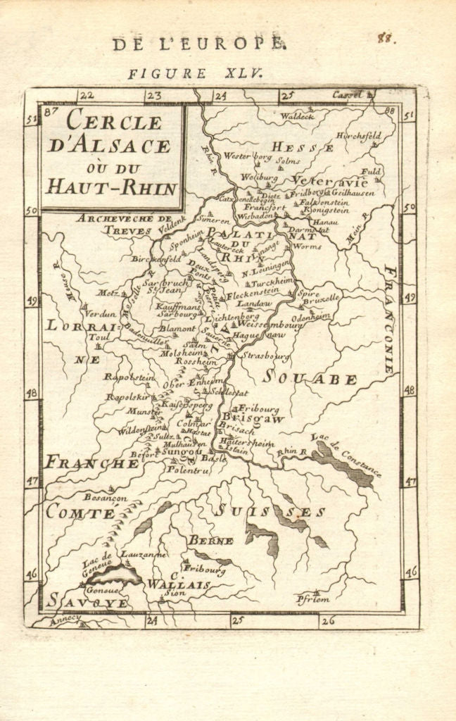 ALSACE/RHINE VALLEY Strasbourg Basel Frankfurt 'Cercle d'Alsace' MALLET 1683 map