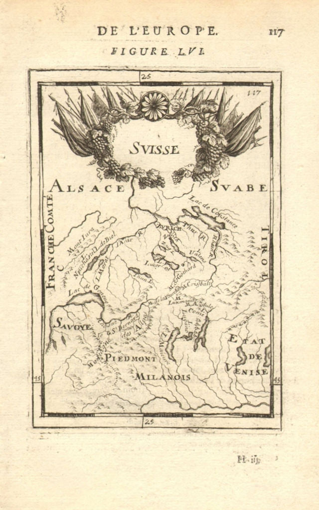 SWITZERLAND SUISSE SCHWEIZ rivers lakes Rhone Rhine Savoie Alps. MALLET 1683 map
