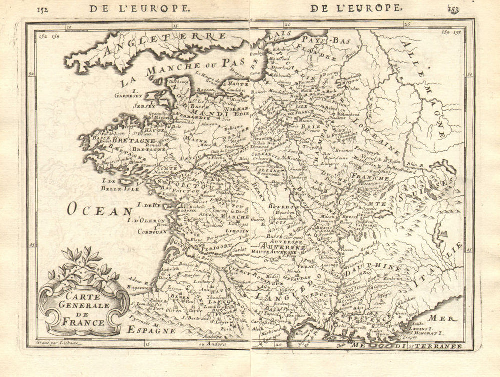 'CARTE GENERALE DE FRANCE' showing towns, rivers & provinces. MALLET 1683 map