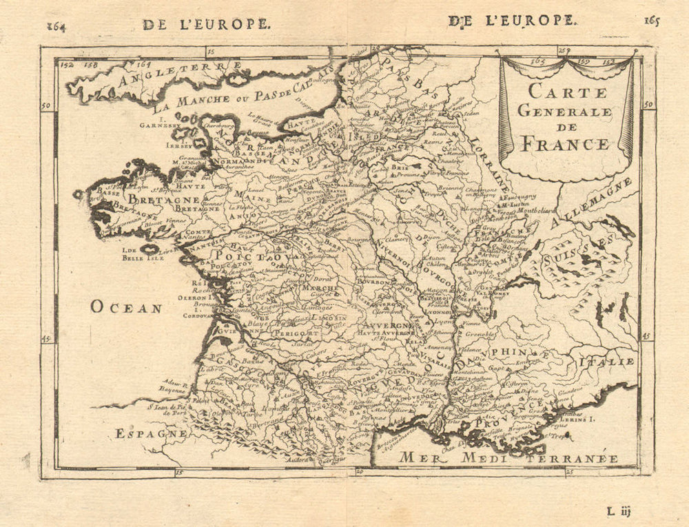 FRANCE. 'Carte Generale'. Towns, rivers & provinces. MALLET 1683 old map