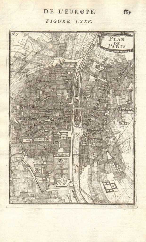 PARIS. Town city plan. 'Plan de Paris'. Decorative. MALLET 1683 old map