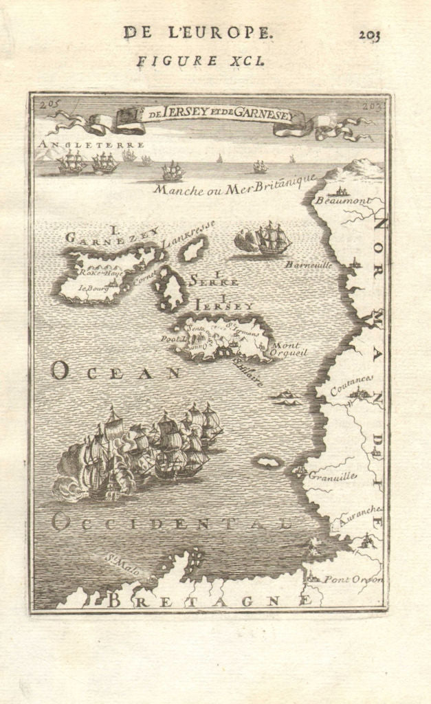 CHANNEL ISLANDS Jersey Guernsey Sark St Helier Cotentin St Malo. MALLET 1683 map
