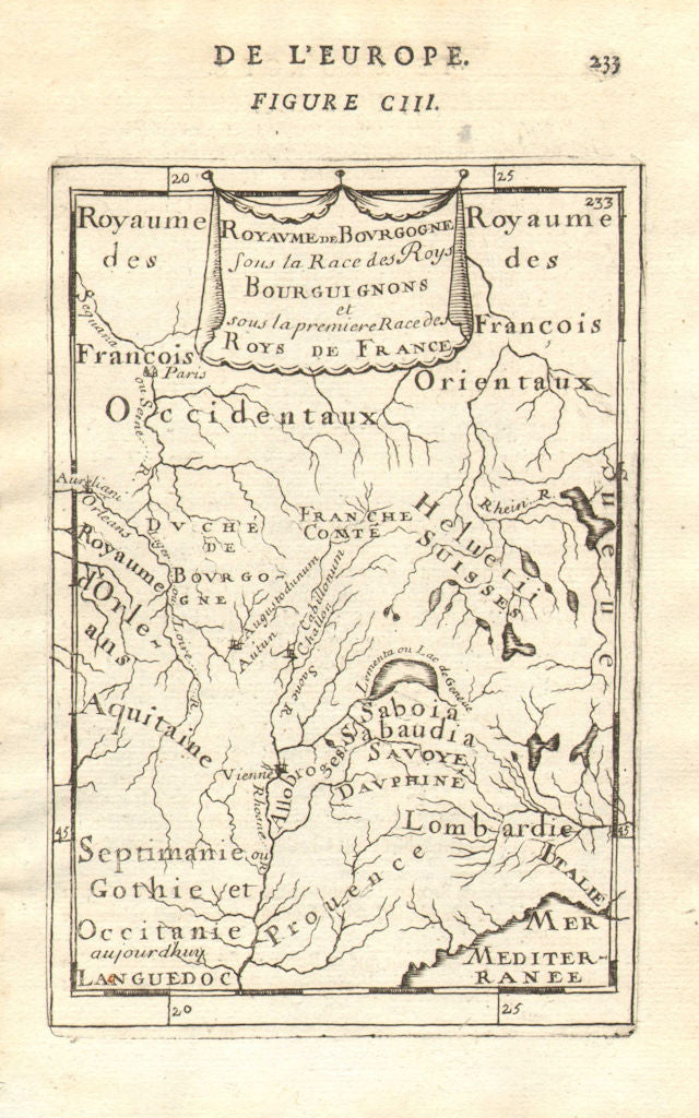 1ST KINGDOM OF BURGUNDY. 'Royaume de Bourgogne'. Lake Geneva. MALLET 1683 map