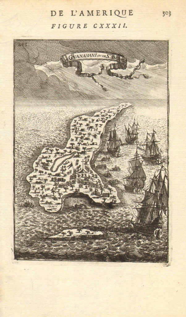 BAHAMAS. 'Guanahani' (San Salvador) found by Columbus 1492. MALLET 1683 map