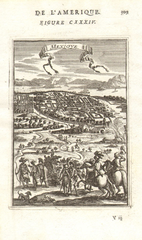 MEXICO CITY. Decorative. Conquistadors. Tenochtitlan 'Mexique' MALLET 1683 map
