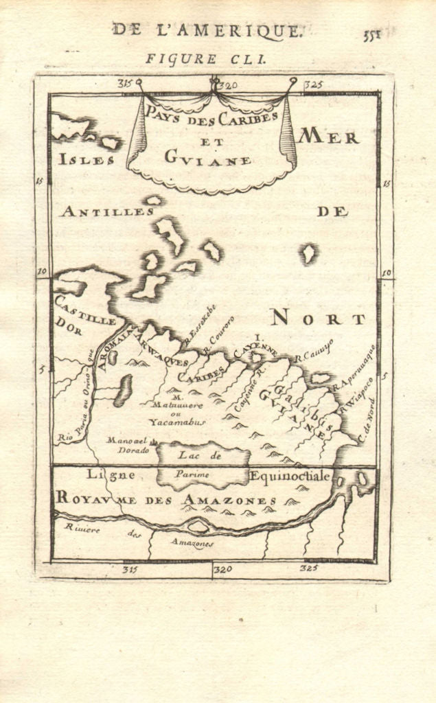 VENEZUELA GUIANAS Trinidad Caribe Arawak Kali'na (Galibi) Tribes MALLET 1683 map