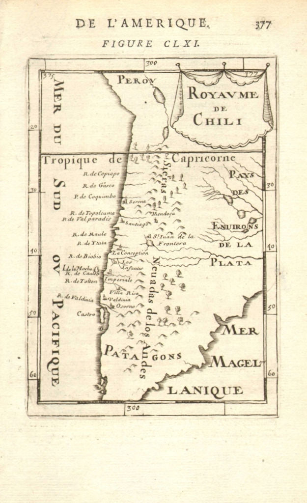 KINGDOM OF CHILE. Rivers & towns. Santiago Serena Concepcion. MALLET 1683 map