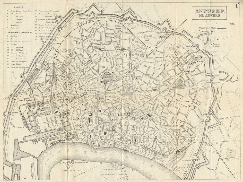 ANTWERP ANVERS ANTWERPEN. Antique town plan. City map. Belgium. BRADSHAW 1890