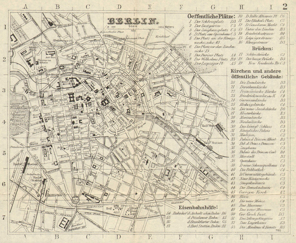 BERLIN. Antique town plan. City map. Germany. BRADSHAW 1890 old