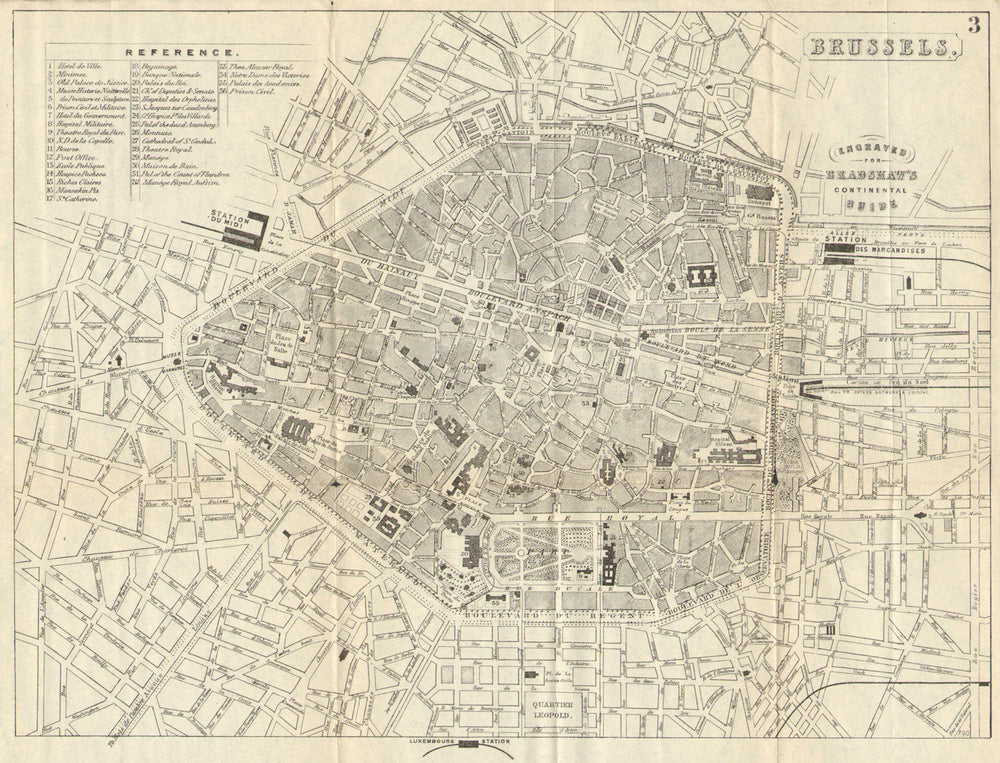 BRUSSELS BRUSSEL BRUXELLES. Antique town plan. City map. Belgium. BRADSHAW 1890