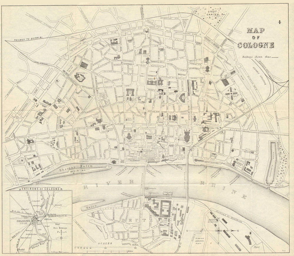 COLOGNE KOLN KÖLN. Antique town plan. City map. Germany. BRADSHAW 1890 old