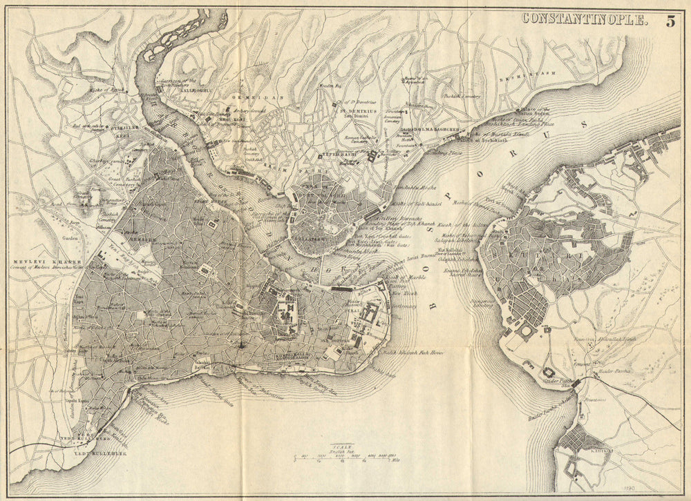 CONSTANTINOPLE (ISTANBUL). Antique town plan. City map. Turkey. BRADSHAW 1890
