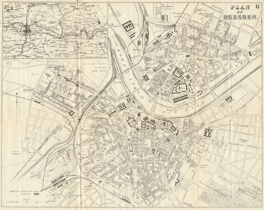DRESDEN. Antique town plan. City map. Germany. BRADSHAW 1890 old