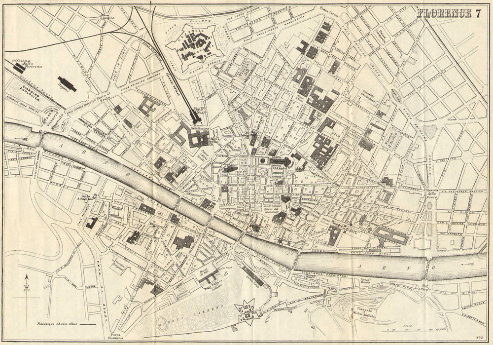 FLORENCE FIRENZE. Antique town plan. City map. Italy. BRADSHAW 1890 old